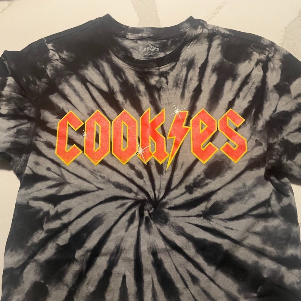 Cookies Original Logo Crystal Wash Tie Dye Black Men's Tee Shirt Size Small